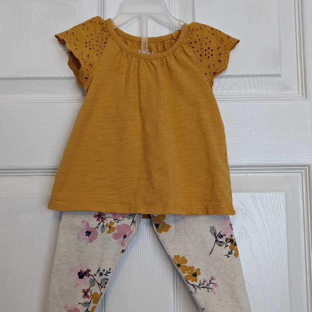 OshKosh Outfit Flutter Sleeve Top with Floral Leggings 12m